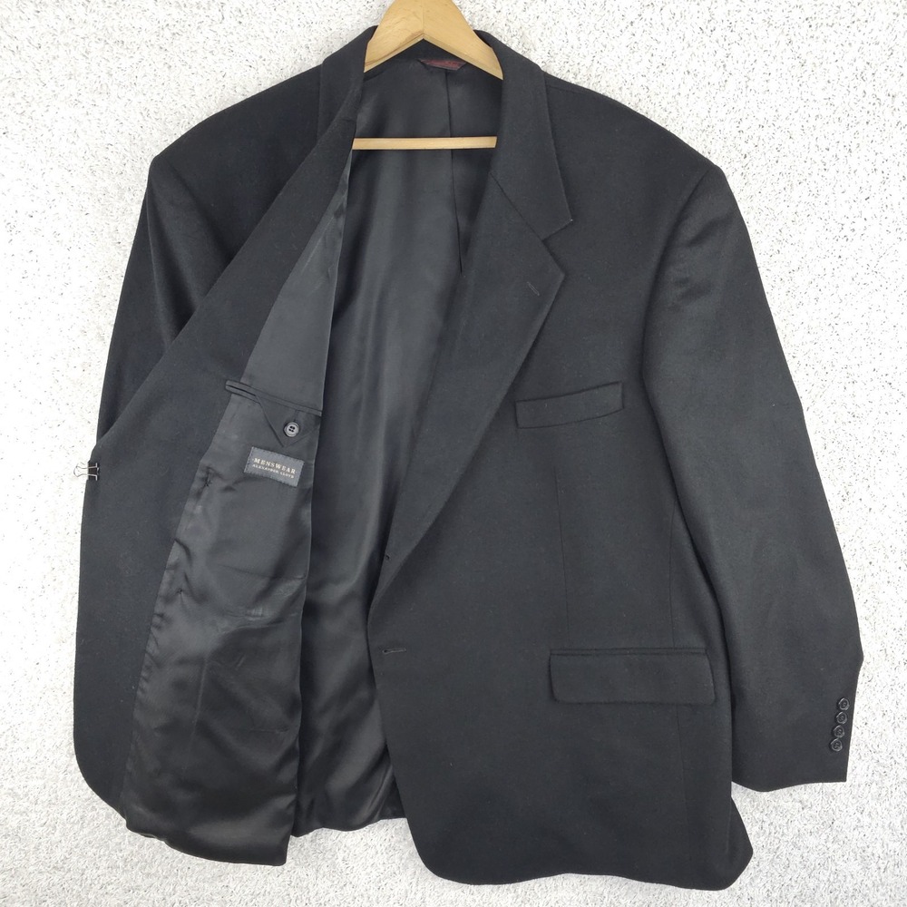 Vintage Alexander Lloyd Cashmere Wool Blend 2 Button Black Blazer Coat Mens 56 R